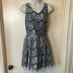 Eliza J Black and Silver Scoop Neck Fit and Flare Mini Dress size 8